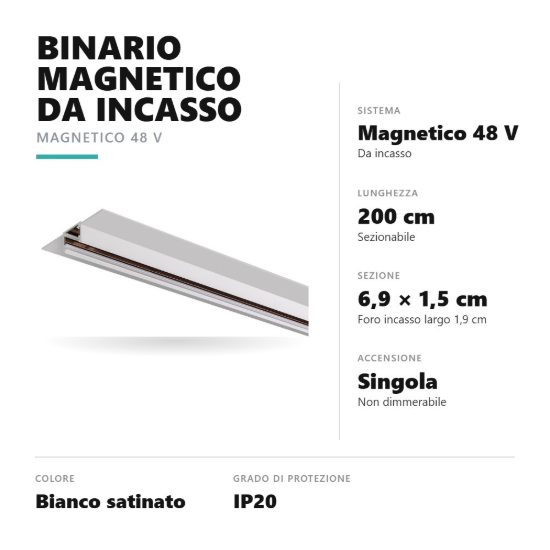 Gea luce gbin50 binario magnetico 48v da incasso 2 m bianco satinato