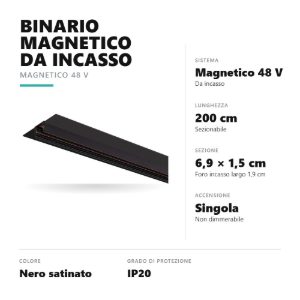 Gea luce gbin50 binario magnetico 48v da incasso 2 m nero satinato