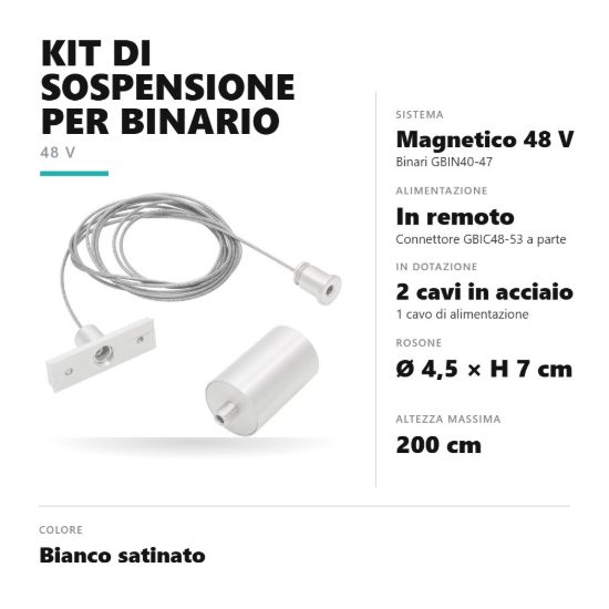 Gea luce gbis10 kit di sospensione con rosone per binario magnetico 48v bianco satinato