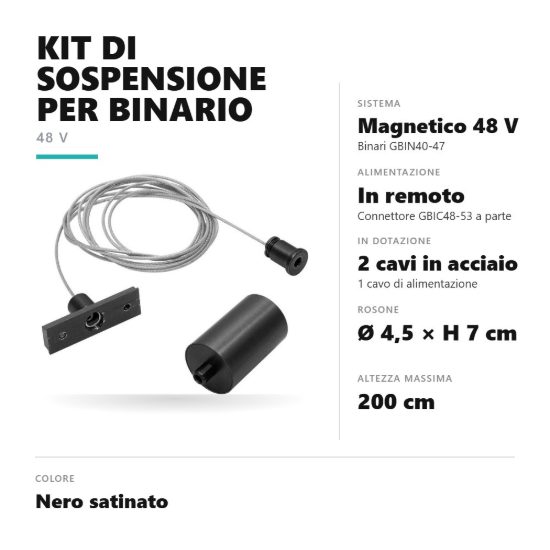 Gea luce gbis10 kit di sospensione con rosone per binario magnetico 48v nero satinato