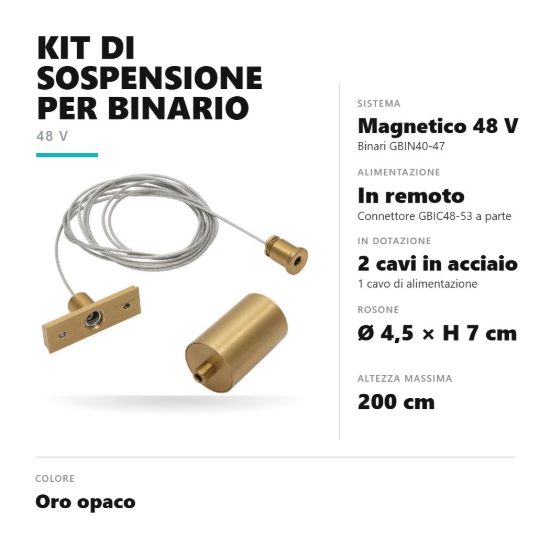 Gea luce gbis10 kit di sospensione con rosone per binario magnetico 48v oro