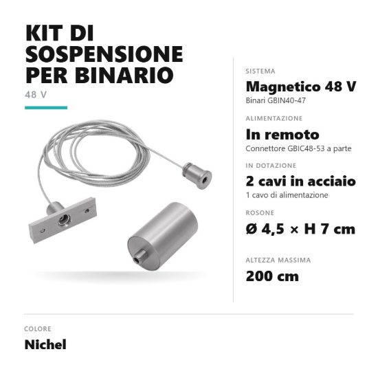 Gea luce gbis10 kit di sospensione con rosone per binario magnetico 48v nichel