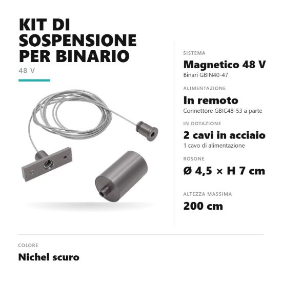 Gea luce gbis10 kit di sospensione con rosone per binario magnetico 48v nichel scuro