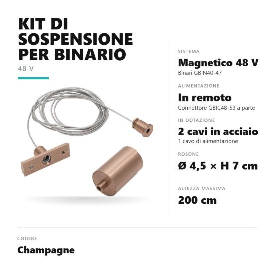 Gea luce gbis10 kit di sospensione con rosone per binario magnetico 48v champagne