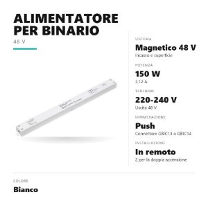 Gea luce gbitr4 alimentatore 150w dimmerabile push in remoto per binario magnetico 48v bianco