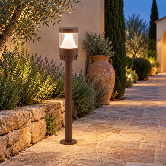 Gea luce ges2360 testapalo da giardino con fascia luminosa marrone led 12-20w cct 3000-5000k ip65