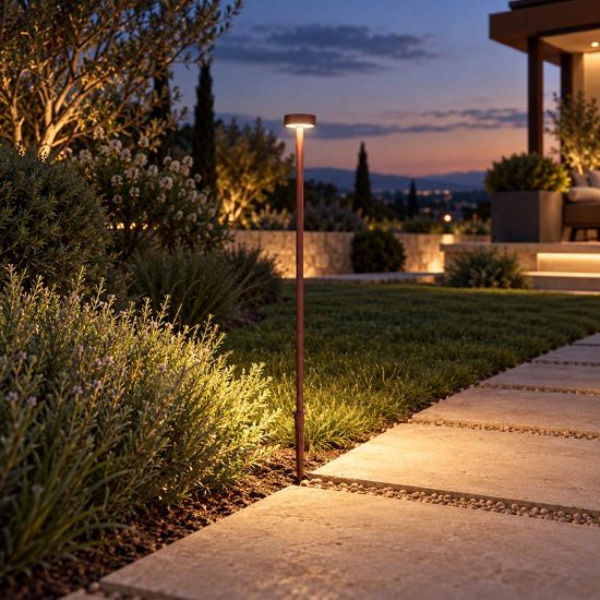 Gea luce ges2420 lampioncino da giardino paletto medio a disco marrone scuro led 1,5w 3000k ip65
