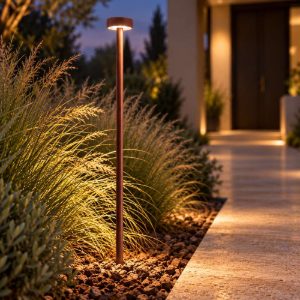 Gea luce ges2420 lampioncino da giardino paletto medio a disco marrone scuro led 1,5w 4000k ip65