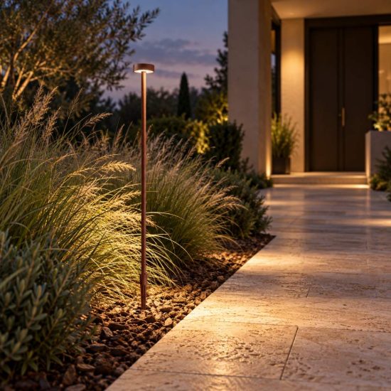 Gea luce ges2420 lampioncino da giardino paletto medio a disco marrone scuro led 1,5w 4000k ip65