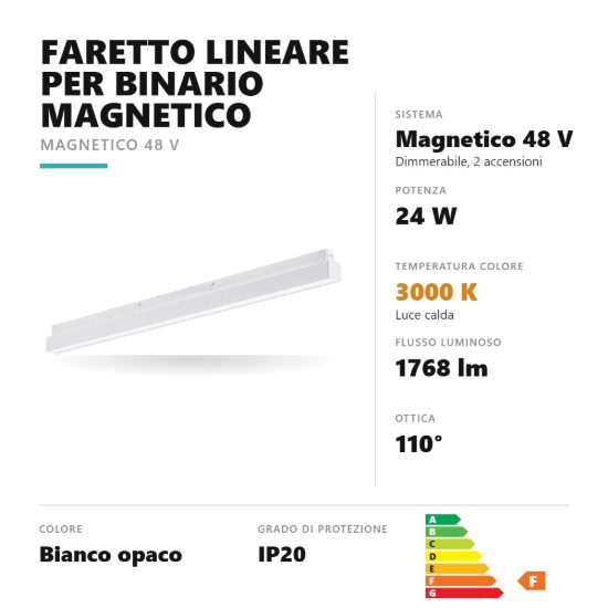 Gea luce gfa1260 faretto per binario magnetico led 24w 3000k dimmerabile lineare bianco
