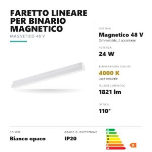 Gea luce gfa1260 faretto per binario magnetico led 24w 4000k dimmerabile lineare bianco