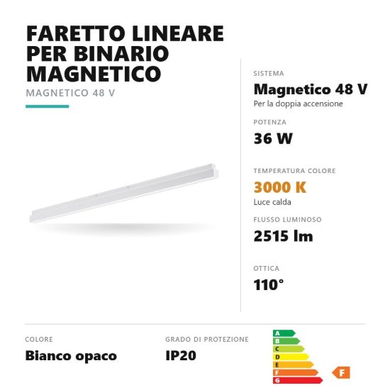 Gea luce gfa1260 faretto per binario magnetico led 36w 3000k lineare bianco