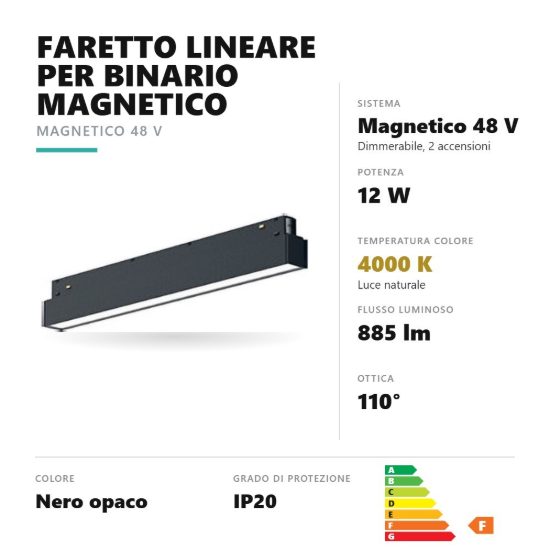 Gea luce gfa1260 faretto per binario magnetico led 12w 4000k dimmerabile lineare nero