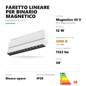 Gea luce gfa1300 faretto per binario magnetico led 12w 3000k orientabile antiabbaglio lineare bianco