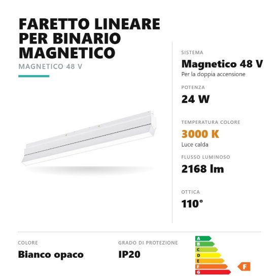Gea luce gfa1320 faretto per binario magnetico led 24w 3000k orientabile lineare bianco
