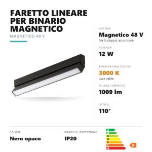 Gea luce gfa1320 faretto per binario magnetico led 12w 3000k orientabile lineare nero