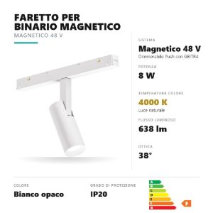 Gea luce gfa1340cd faretto per binario magnetico led 8w 4000k dimmerabile orientabile bianco