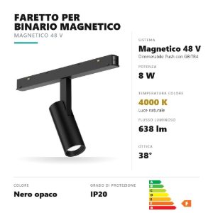 Gea luce gfa1340cd faretto per binario magnetico led 8w 4000k dimmerabile orientabile nero