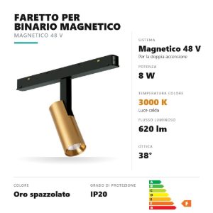 Gea luce gfa1340 faretto per binario magnetico led 8w 3000k orientabile cilindrico oro spazzolato