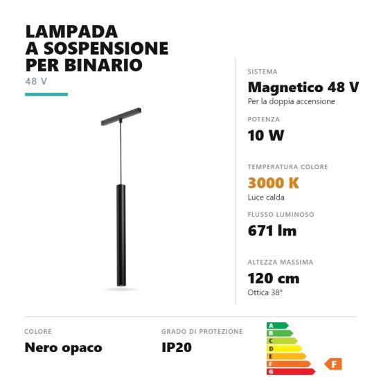 Gea luce gfa1360 lampada a sospensione grande per binario magnetico led 10w 3000k cilindrica nero