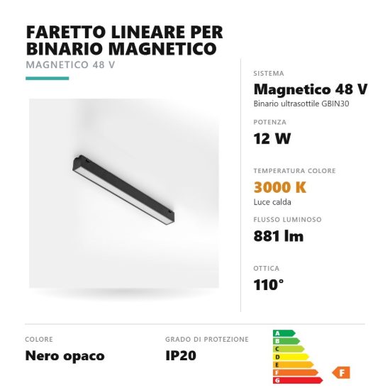 Gea luce gfa1520 faretto per binario magnetico ultrasottile led 12w 3000k lineare nero