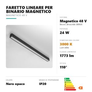 Gea luce gfa1520 faretto per binario magnetico ultrasottile led 24w 3000k lineare nero