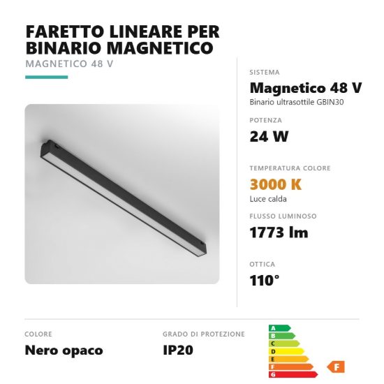 Gea luce gfa1520 faretto per binario magnetico ultrasottile led 24w 3000k lineare nero