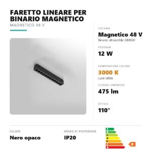 Gea luce gfa1530 faretto per binario magnetico ultrasottile led 12w 3000k antiabbaglio lineare nero