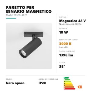 Gea luce gfa1540 faretto per binario magnetico ultrasottile led 18w 3000k orientabile nero