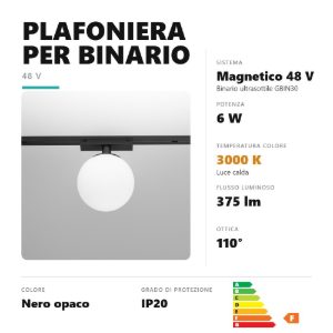 Gea luce gfa1560 plafoniera per binario magnetico ultrasottile led 6w 3000k sferica nero