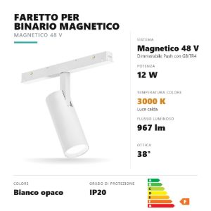 Gea luce gfa1340cd faretto per binario magnetico led 12w 3000k dimmerabile orientabile bianco