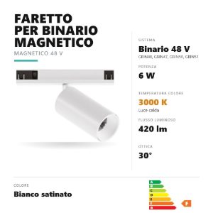 Gea luce gfa1790 faretto per binario magnetico led 6w 3000k orientabile cilindrico bianco satinato