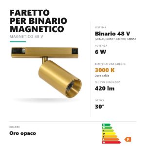 Gea luce gfa1790 faretto per binario magnetico led 6w 3000k orientabile cilindrico oro