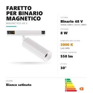 Gea luce gfa1790 faretto per binario magnetico led 8w 3000k orientabile cilindrico bianco satinato