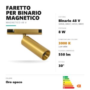 Gea luce gfa1790 faretto per binario magnetico led 8w 3000k orientabile cilindrico oro