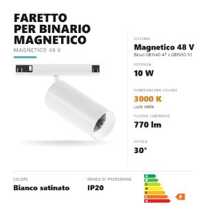 Gea luce gfa1790 faretto per binario magnetico led 10w 3000k orientabile cilindrico bianco satinato