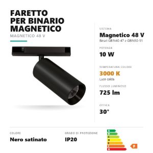 Gea luce gfa1790 faretto per binario magnetico led 10w 3000k orientabile cilindrico nero satinato