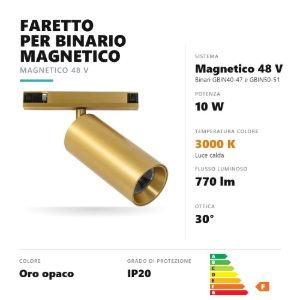 Gea luce gfa1790 faretto per binario magnetico led 10w 3000k orientabile cilindrico oro