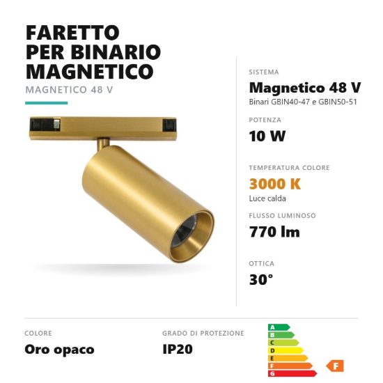 Gea luce gfa1790 faretto per binario magnetico led 10w 3000k orientabile cilindrico oro