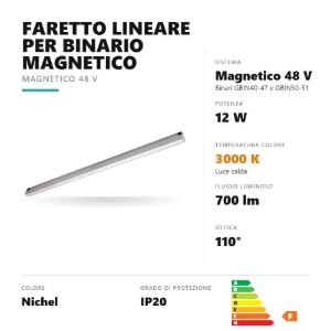 Gea luce gfa1840 faretto per binario magnetico led 12w 3000k lineare nichel