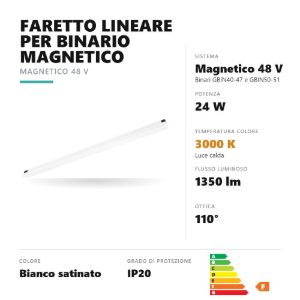 Gea luce gfa1840 faretto per binario magnetico led 24w 3000k lineare bianco satinato