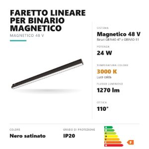 Gea luce gfa1840 faretto per binario magnetico led 24w 3000k lineare nero satinato