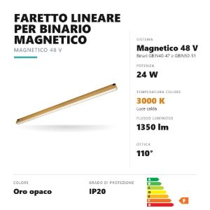 Gea luce gfa1840 faretto per binario magnetico led 24w 3000k lineare oro