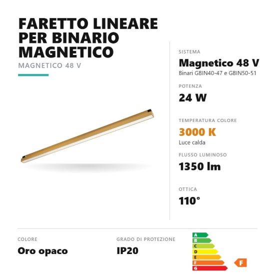 Gea luce gfa1840 faretto per binario magnetico led 24w 3000k lineare oro