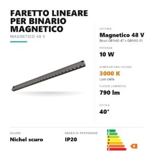 Gea luce gfa1860 faretto per binario magnetico led 10w 3000k antiabbaglio lineare nichel scuro