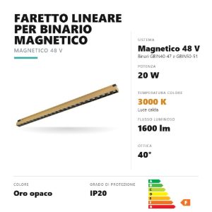 Gea luce gfa1860 faretto per binario magnetico led 20w 3000k antiabbaglio lineare oro