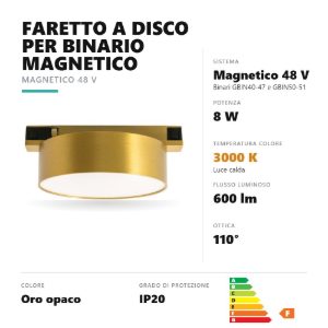 Gea luce gfa1880 faretto per binario magnetico led 8w 3000k rotondo oro