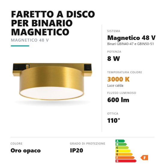 Gea luce gfa1880 faretto per binario magnetico led 8w 3000k rotondo oro