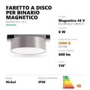Gea luce gfa1880 faretto per binario magnetico led 8w 3000k rotondo nichel
