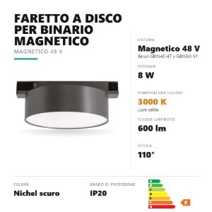 Gea luce gfa1880 faretto per binario magnetico led 8w 3000k rotondo nichel scuro